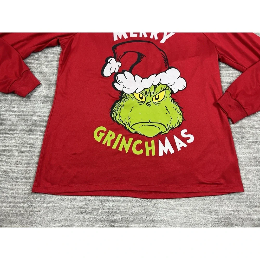 The Grinch Dr Suess Pajama Set Womens Medium Red Long Sleeve‎ Polyester Blend